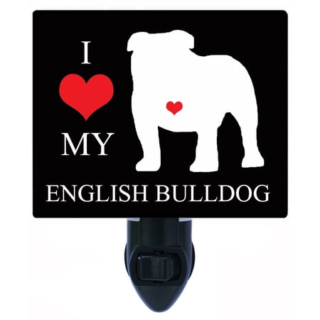 Night Light - I Heart My English Bulldog. | Dog Theme Includes Free Switchable Insert 4W Bulb E12 Base