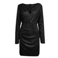 thumbnail image 6 of Herrnalise Women's Long Sleeve V-Neck Shiny WrapHip Irregular Dress Temperament Dresses Long Sleeve V-Neck Dresses S-3XL, 6 of 6