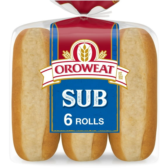 Oroweat Sub White Rolls, 6 count, Sandwich Rolls, 15 oz Bag