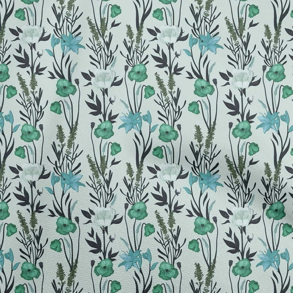 oneOone Cotton Cambric Sea Green Fabric Floral Retro Quilting Supplies Print Sewing Fabric By The Yard 42 Inch Wide