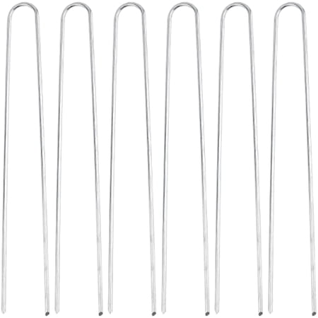 6pcs Trampolines Ground Wind Stakes 11.7inch U Shaped Ground Stakes Galvanized Steel Garden Ground Anchor for Sod Anchoring Landscape Fabric Irrigation Tubing
