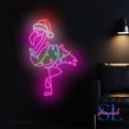 thumbnail image 2 of Shinelab Flamingo Christmas Neon Sign, Tropical Christmas Flamingo Led Sign, Santa Hat Flamingo Wall Art Decor 630, 2 of 5