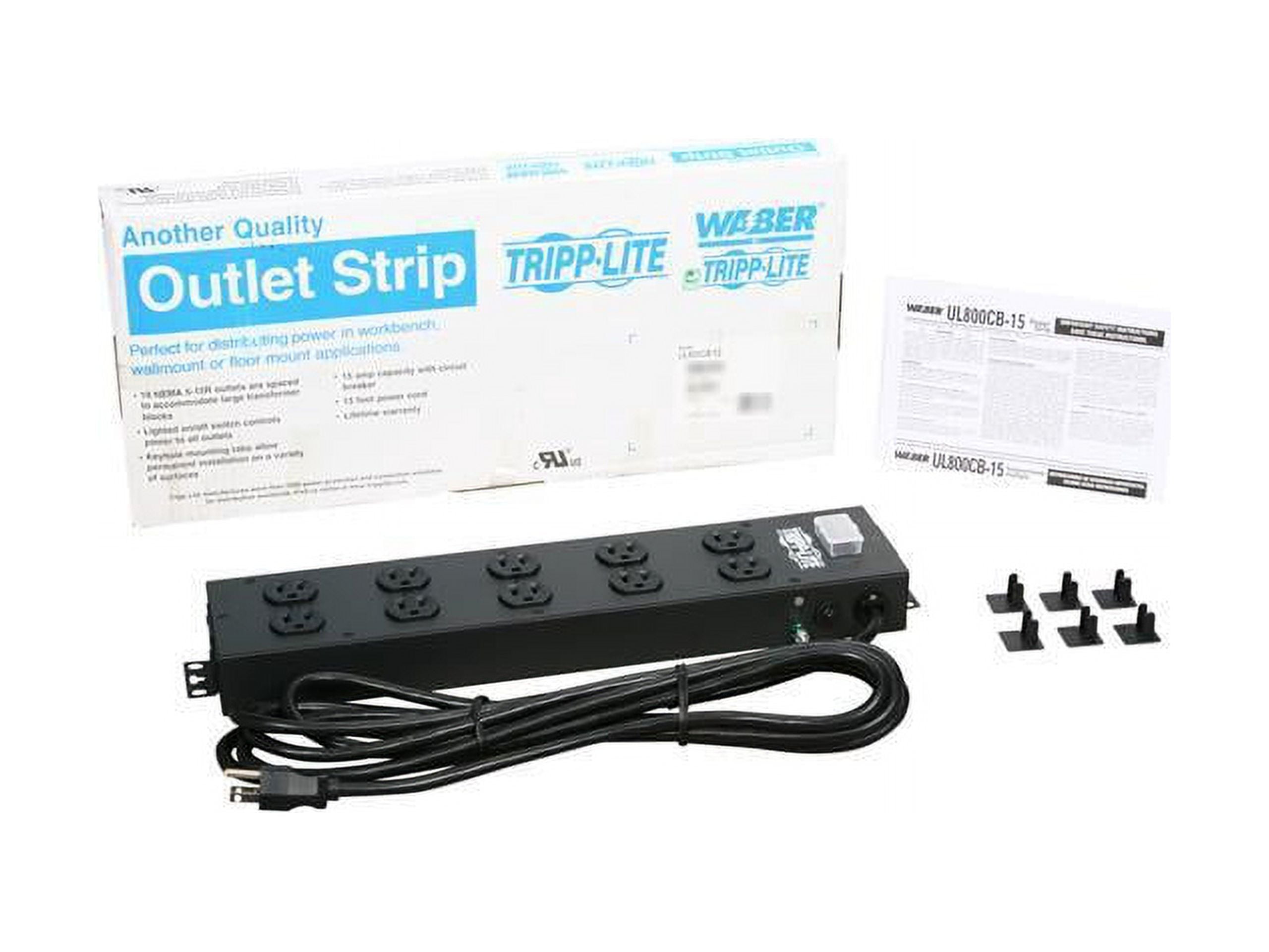 Tripp Lite Waber Power Strip 120V 5-15R 10 Outlet Metal 15' Cord 5-15P - NEMA 5-15P - 10 NEMA 5-15R - 15ft