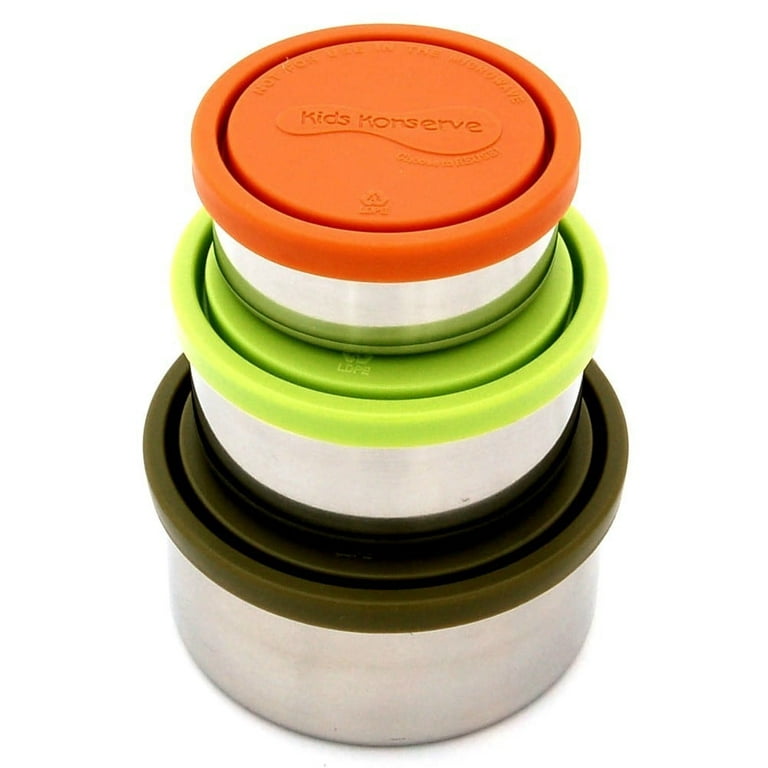Round Nesting Trio Stainless Steel Lunch Containers Green Blue and