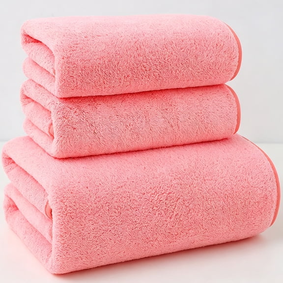 Bath Towel Set of 3 Piece,AILKIN Microfiber Soft Cozy Towels Plush,Including 2 Hand Towels for Bathroom,One Bath Towels Set,Pink
