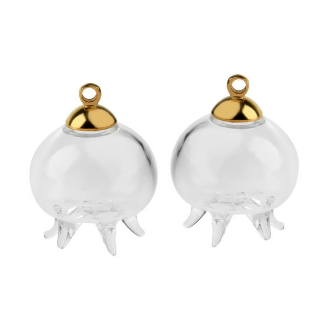 1 par de frascos de vidrio vacíos para deseos, frascos, colgantes con dijes para manualidades. Oro