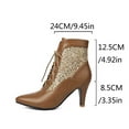 thumbnail image 6 of Women's Fashion Kitten Heel Lace Up Ankle Boots Pointed Toe Glitter Sequins Winter Fall Leather Dressy Combat Booties Brown Size 7.5, 6 of 7