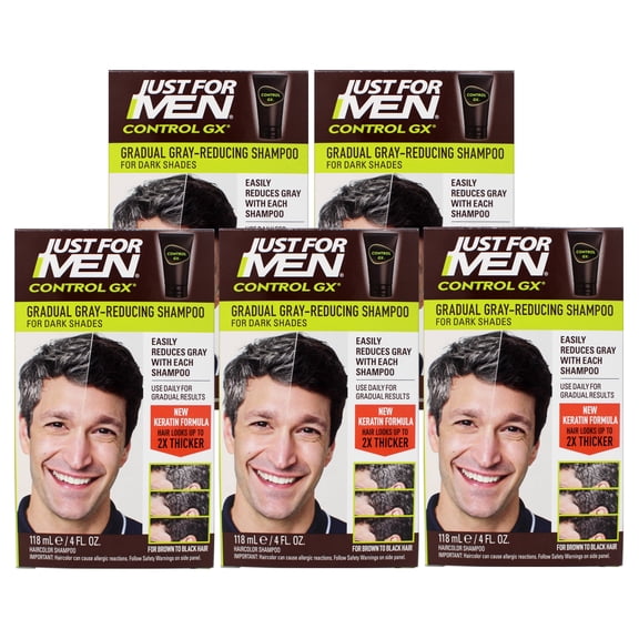 Just for Men Control GX Grey Reducing Shampoo, Gradual Hair Color with Keratin, 4 fl oz (Packaging May Vary) - 5 Pack