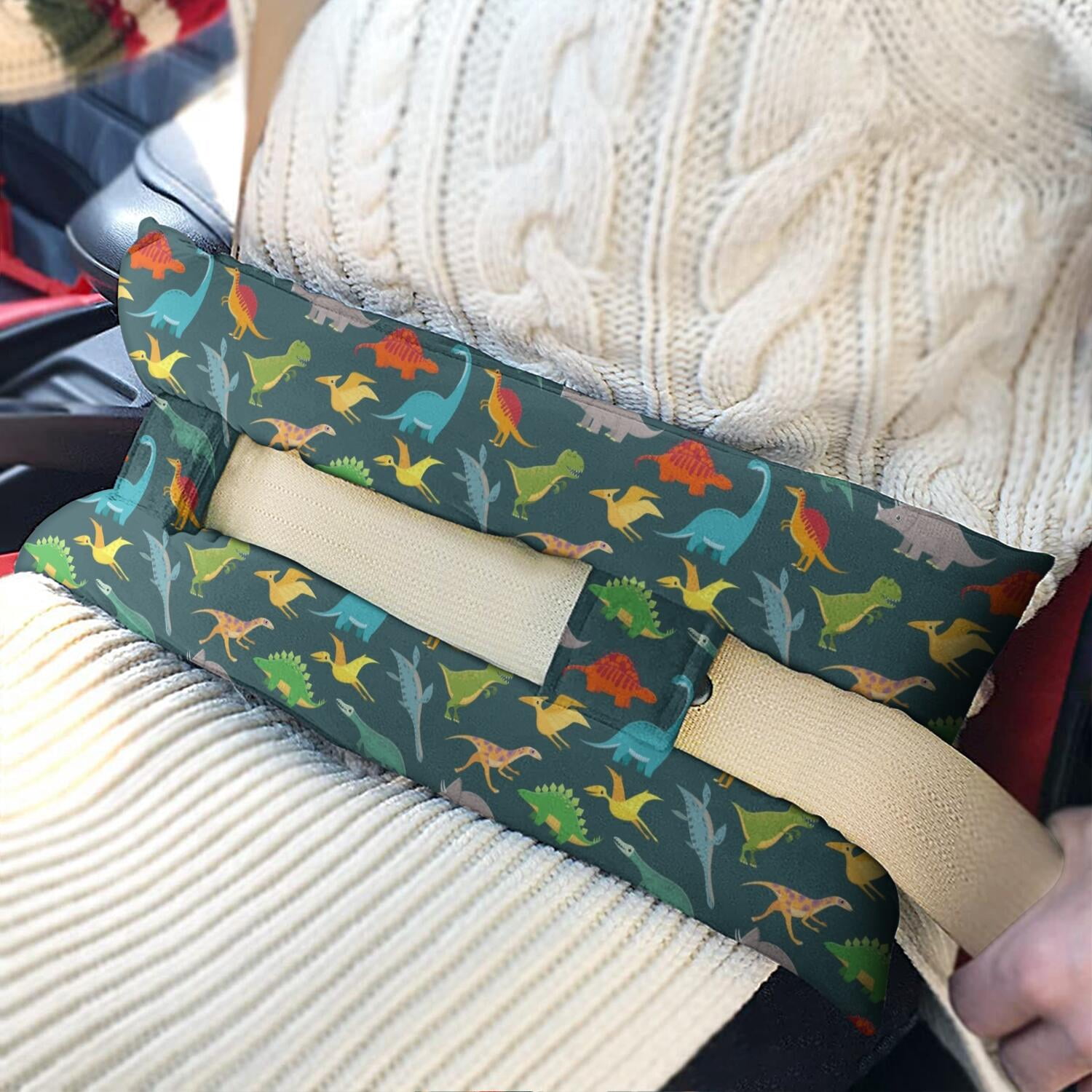 Forest Theme Dinosaur Seat Belt Pillow - Post Surgery Chest Protector - Natural & Soothing Dino Cushion