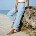 thumbnail image 7 of Linen Pants Women Cotton Linen Pants Comfy Elastic Waist Lounge Pants Lightweight Mid Rise Trousers Trendy Summer Straight Leg Linen Pants, 7 of 7