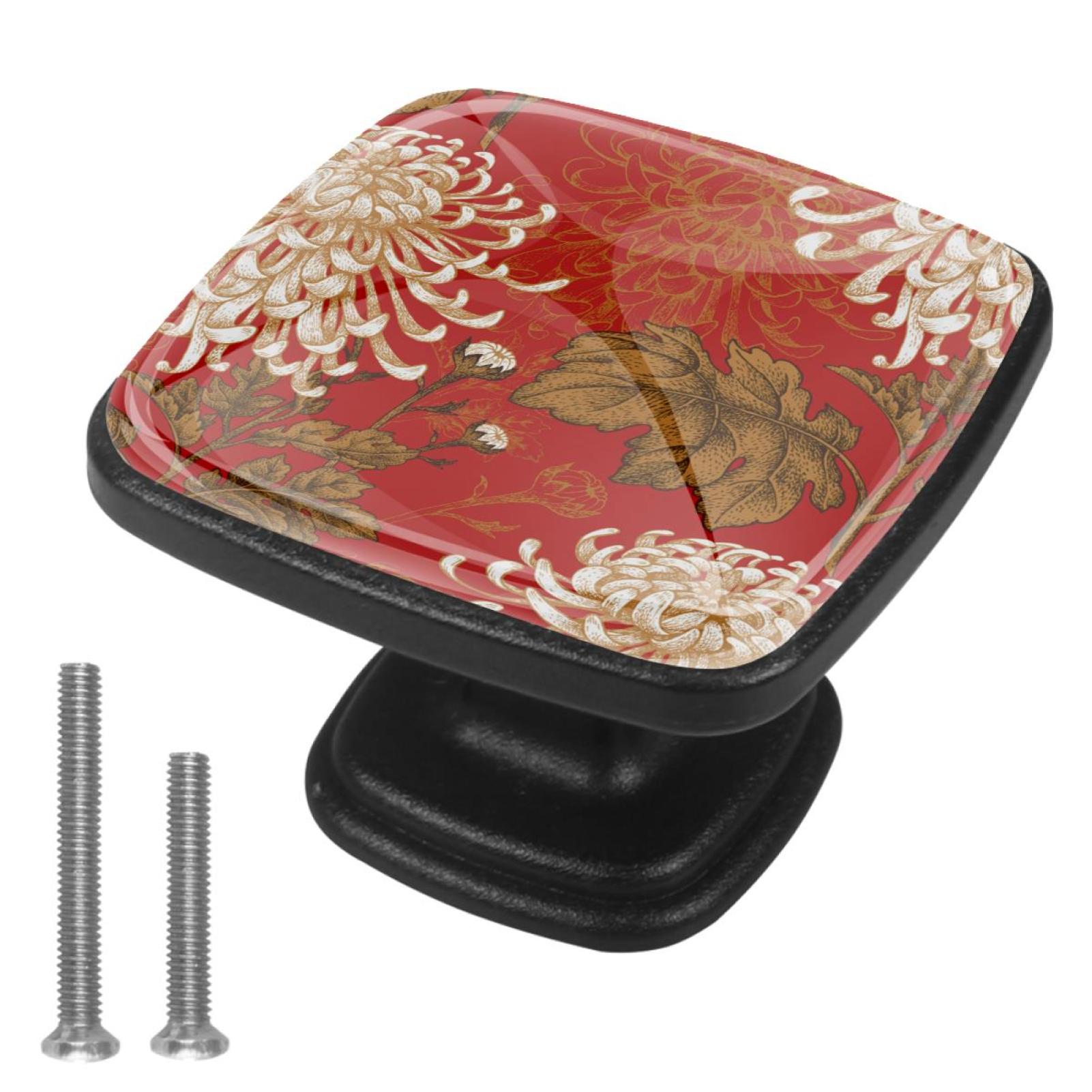 4 Pcs Handle Drawer Pulls Flower Chrysanthemum Knobs with