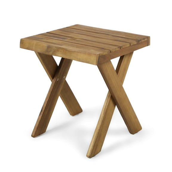 GDF Studio Farrells Indoor/Outdoor Farmhouse Acacia Wood Side Table, Sandblasted Teak
