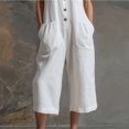 thumbnail image 5 of Morttic Women's Minimalist Button Pocket Jumpsuit – Sleeveless Round Neck, Capri Wide Leg, Loose Bohemian Casual One Piece White，S, 5 of 6