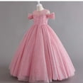 thumbnail image 4 of WMQPNNS Flower Girls Dress Sparkle Tutu Dress Girls Dresses Cold Shoulder Long A Line Wedding Party Ball Gown Girl Clothes, Dress for Age 9-10 Years, Pink, 4 of 6