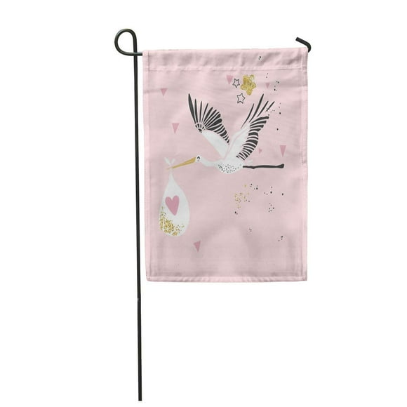 POGLIP Pink Girl Shabby Chic with Cute Stork with Baby Announcement Arrival Day Bird Bo Garden Flag Decorative Flag House Banner 12x18 inch