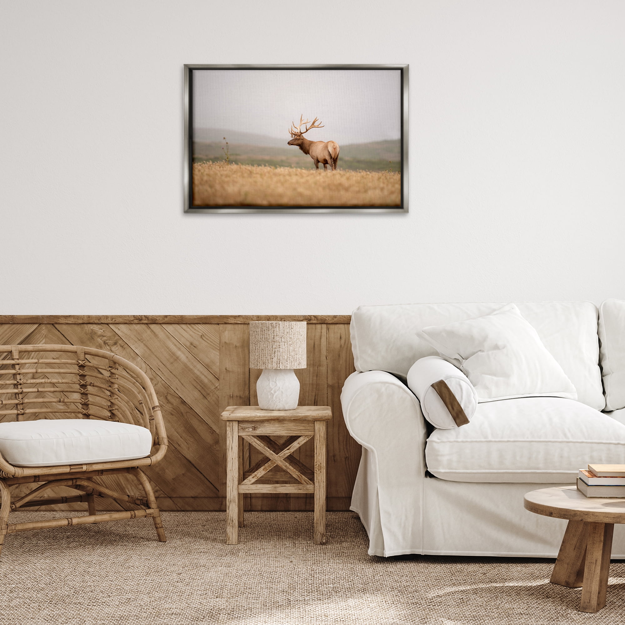 Stupell Industries Tule Elk Photography Landscape & Nature Photography Gray Floater Framed Canvas Art Print Wall Art, 31 x 21