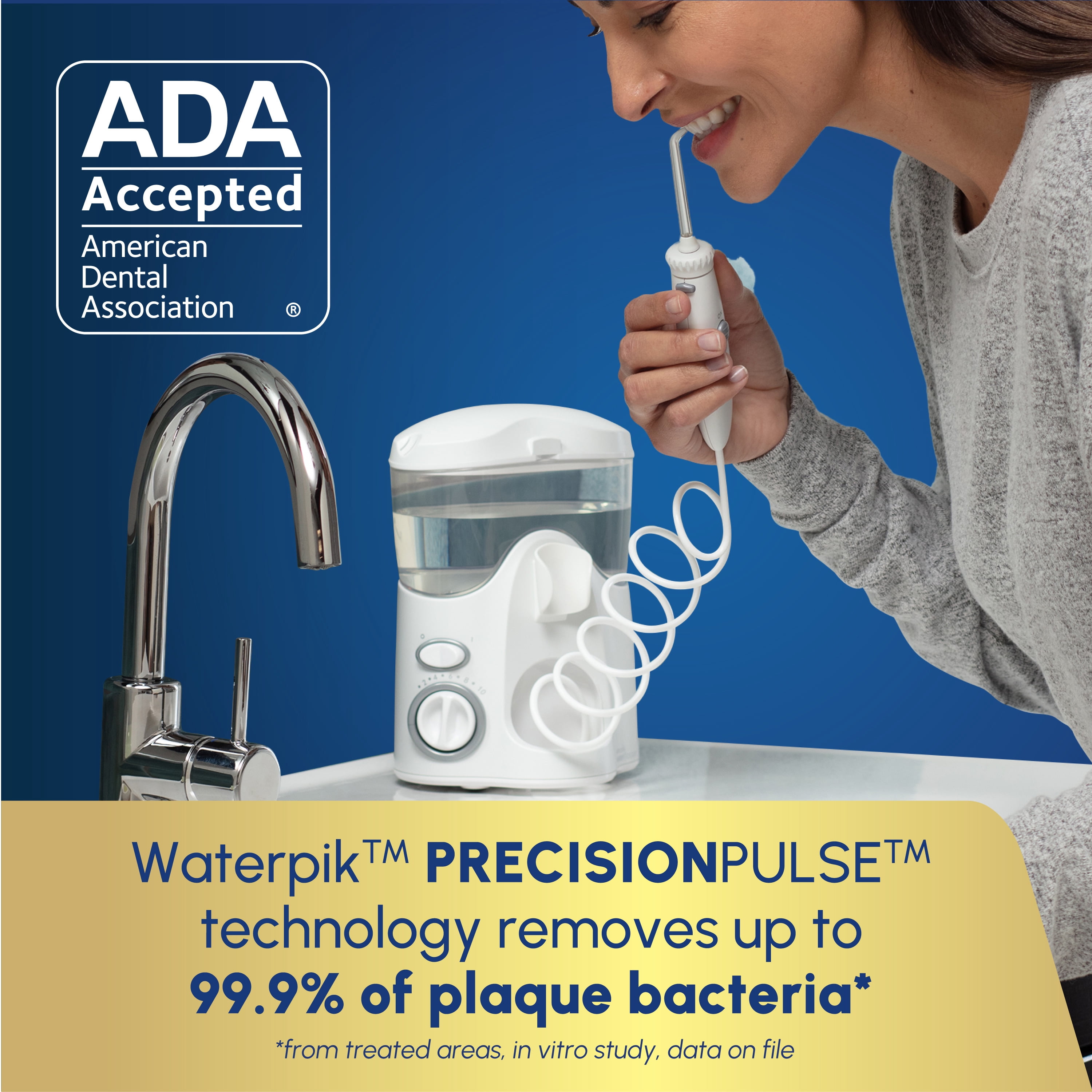 Waterpik Ultra Water Flosser with 10 Settings, 5 Tips, ADA Accepted, White