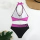 thumbnail image 5 of Trajes de baño Amzcrzy Tankini para mujer, trajes de baño, traje de baño con control de abdomen, traje de baño con falda dividida y estampado grande, traje de baño dividido, rosa fuerte, 3XL, 5 of 6