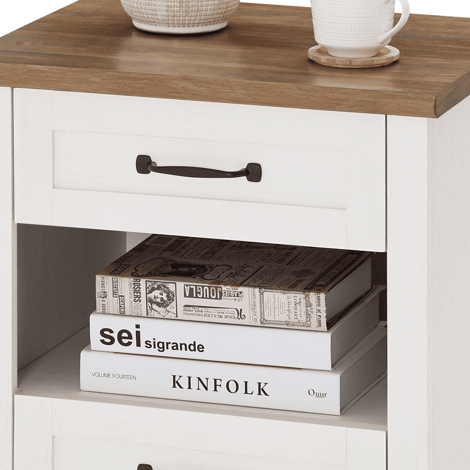 Set of 2 End Tables with 2 Drawers & Open Shelf, Beige Side Table Nightstand with Charging Station for Living Room & Bedroom