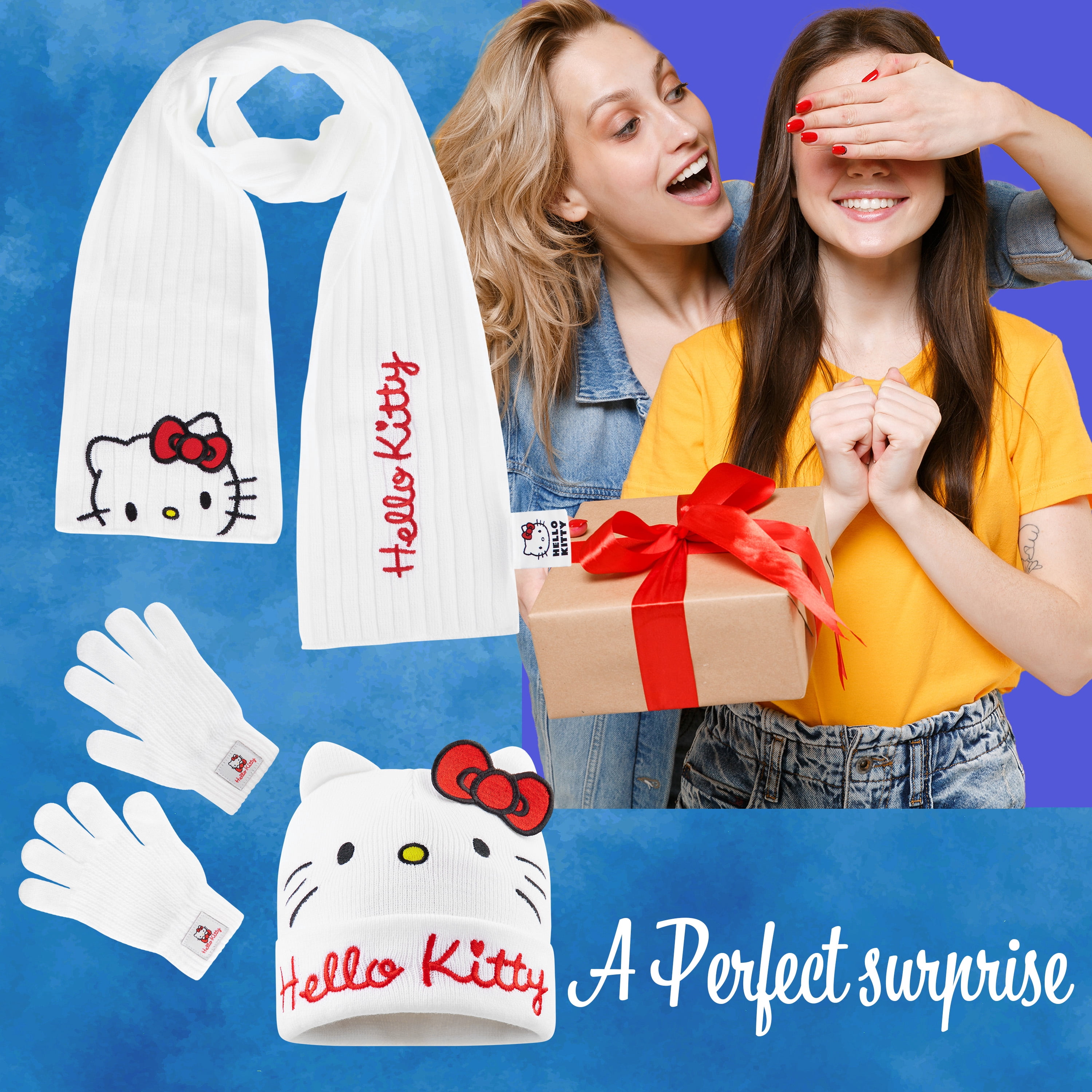 Hello Kitty Girls Winter Accessories Set Beanie Hat Scarf Gloves 3 Piece