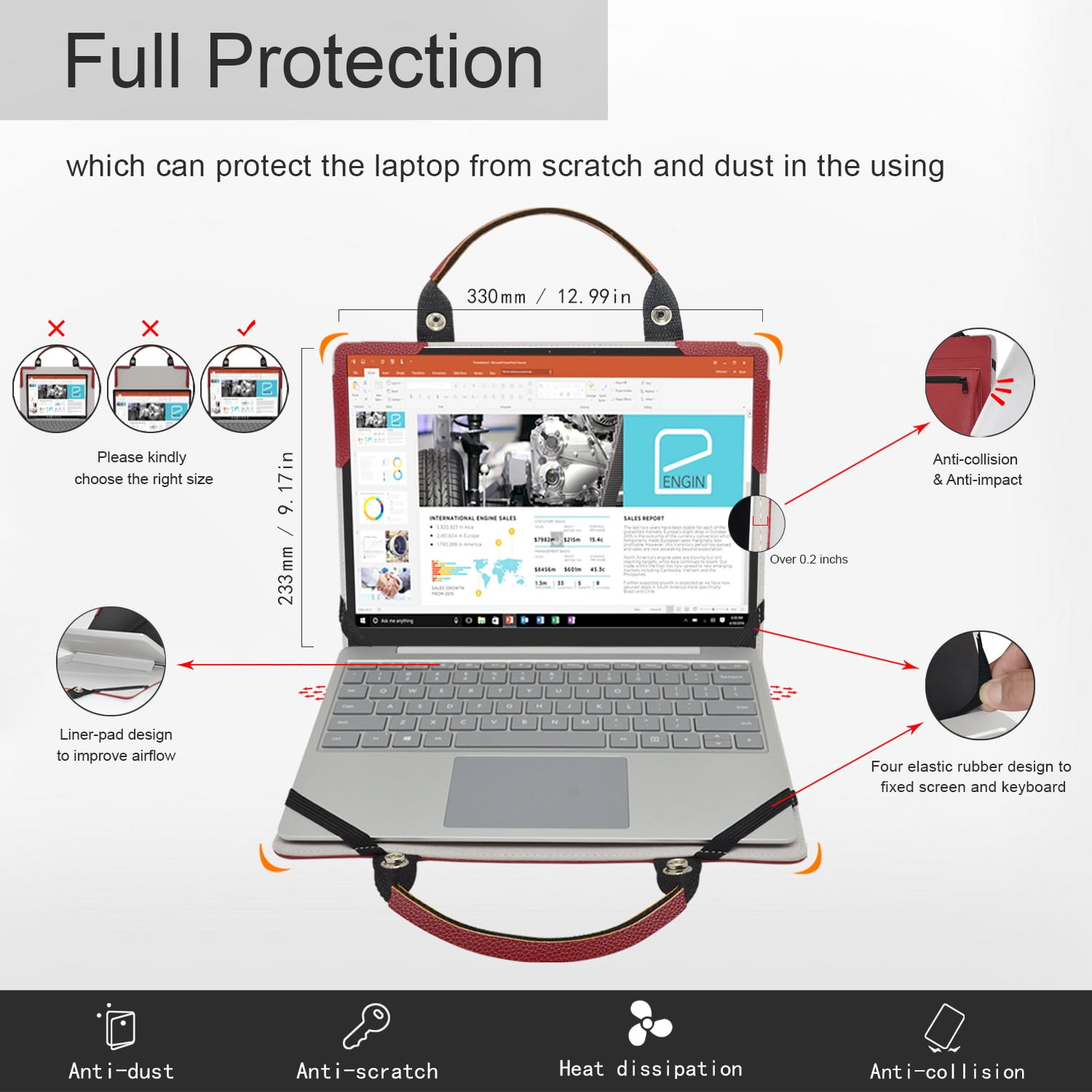 Dell Latitude 13 3310/Latitude 3310 Laptop for Education Laptop Sleeve, Leather Laptop Case for Dell Latitude 13 3310/Latitude 3310 Laptop for Education with Accessories Bag Handle (Red)