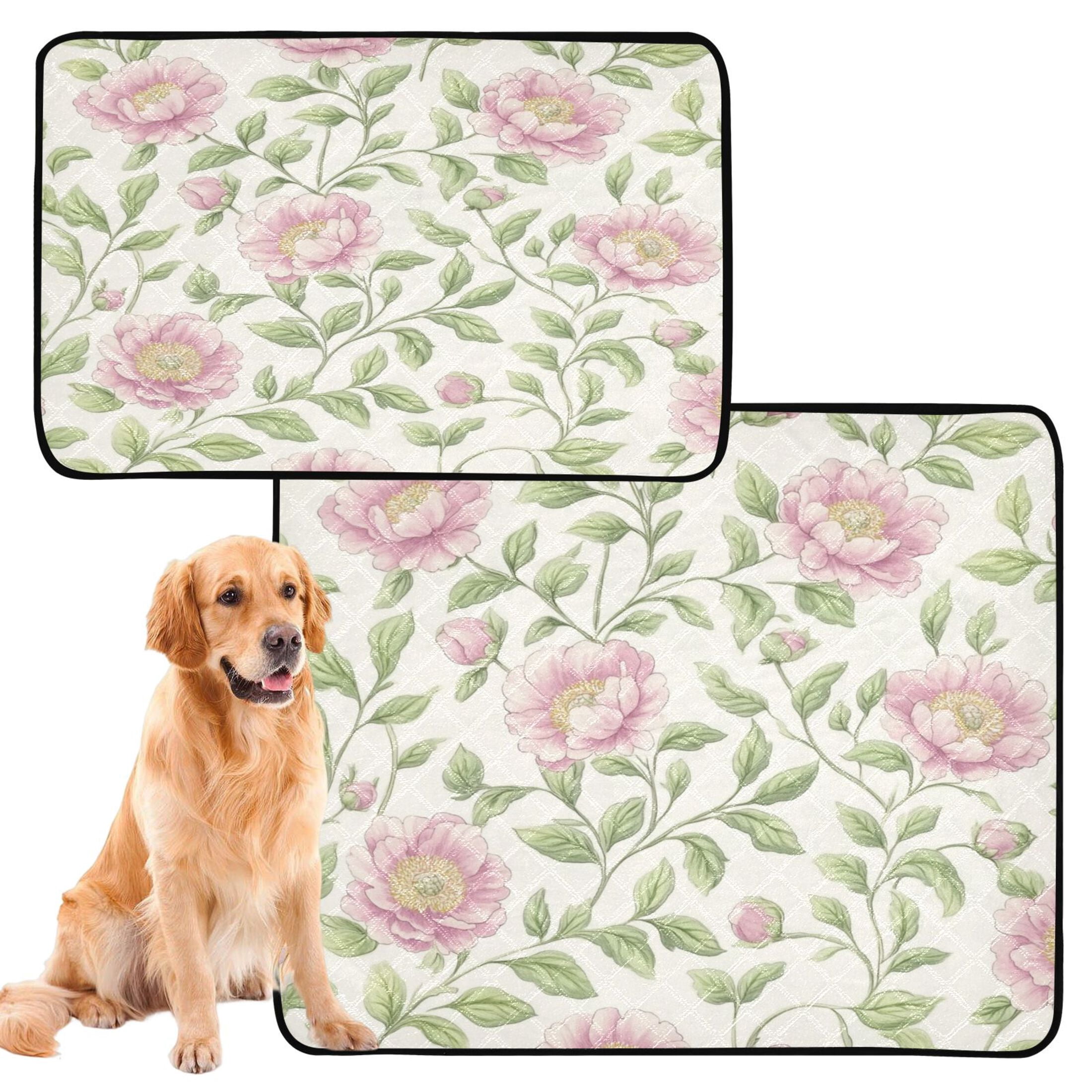 Qxltty Blooming Pink Peonies Cat litter Pads Pet Set of 3 Diaper Mats Center Anti-leakage Layer Absorbent Soft and Comfortable