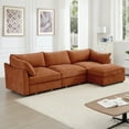 thumbnail image 3 of Newest L-Shaped 3 Seater Sectional Sofa Couch,3-seat Sofa, 1 Movable Ottoman,Crescent-shaped Armrests, Wraparound Back & Armrest Cushions,Soft,Comfortable,Chenille Orange, 3 of 20