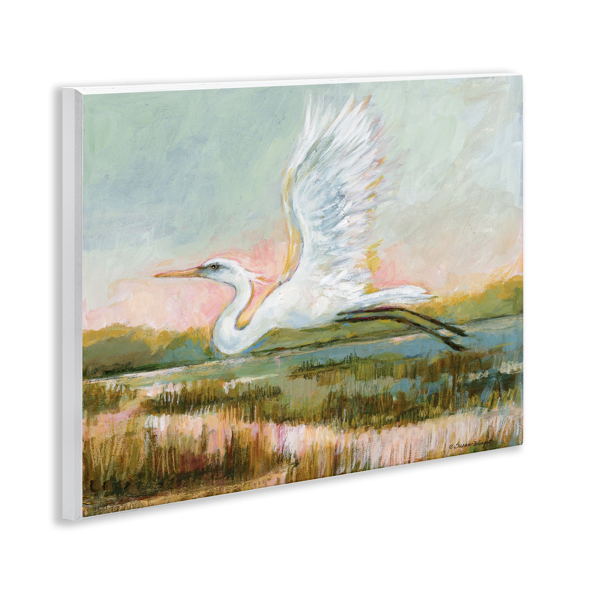 Stupell Industries White Heron Flying Wall Plaque Art, design by Susan Winget