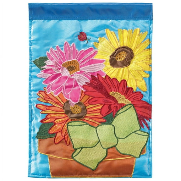 Magnolia Garden Gerberas in Flower Pot 29 x 42 Blue Polyester Outdoor Hanging Flag