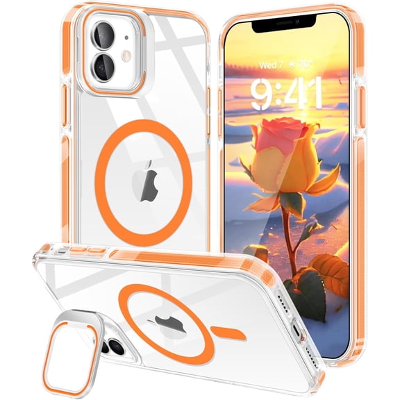 iPhone 11 Case [with Camera Stand Ring Holder Kickstand][Compatible with Magsafe]Support Magnetic Car Mount Upgraded Camera Protection Thin Shockproof Protective Cover Case for iPhone 11,Orange