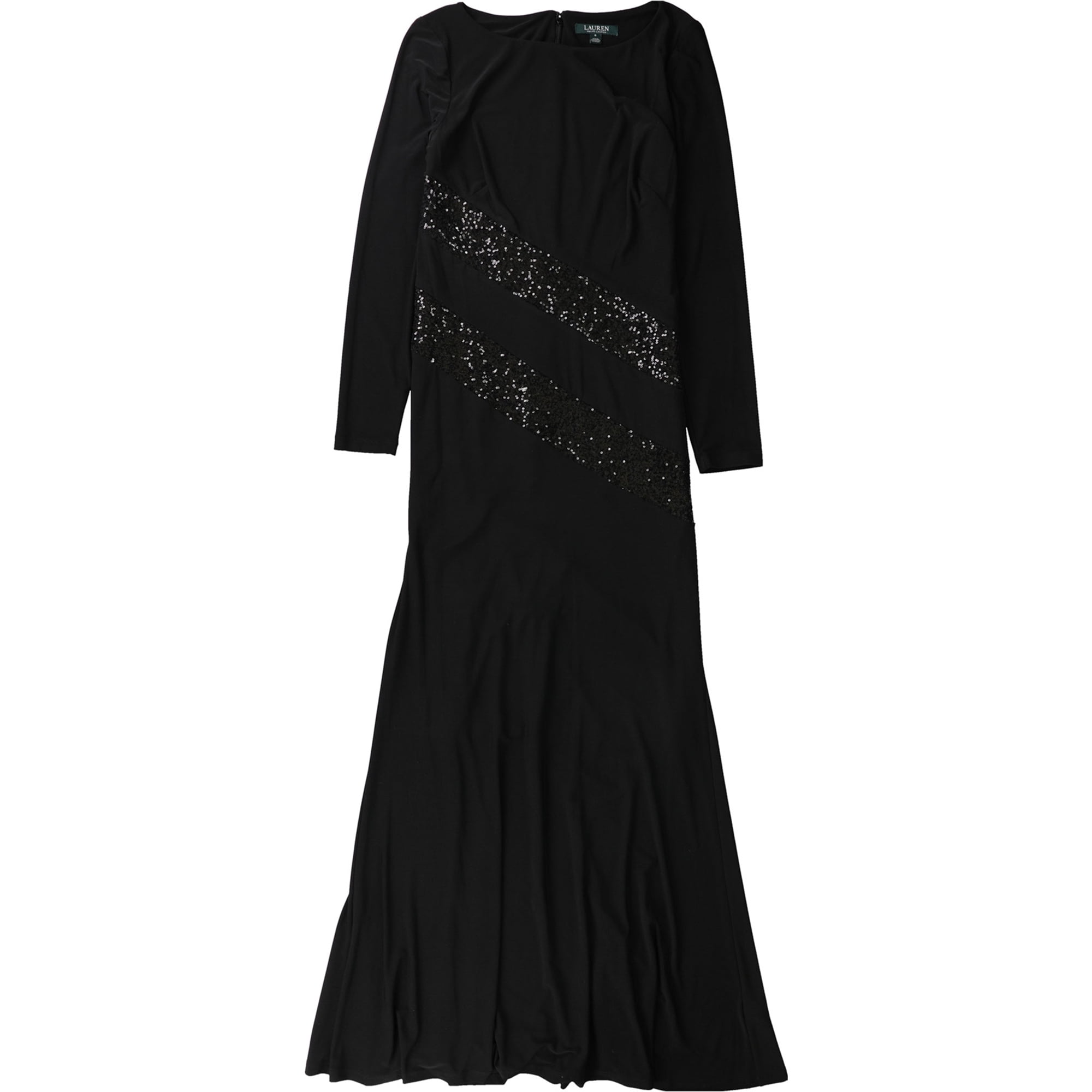 RALPH LAUREN Womens Black Sequined Long Sleeve V Neck Maxi Evening Wrap  Dress 4 - Walmart.com