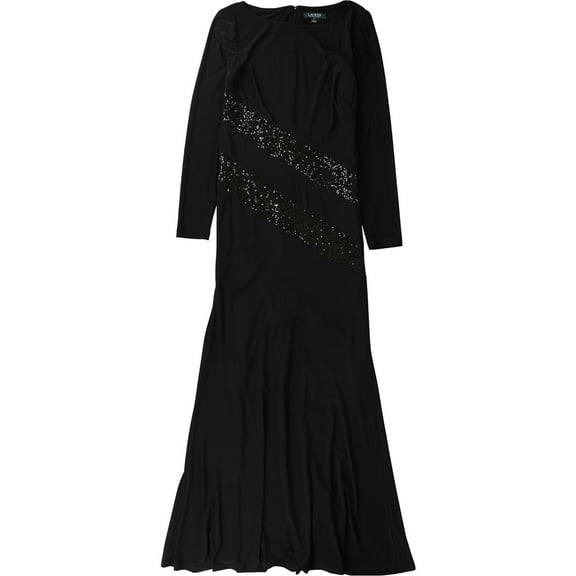 Ralph Lauren Womens Sequin Trim Gown Dress, Black, 2