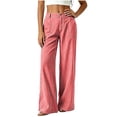 thumbnail image 3 of SAWOBUUN Womens Wide Leg Pants Striped High Waisted Casual Palazzo Pants Cotton Blend Summer Vacation Trousers, 3 of 6