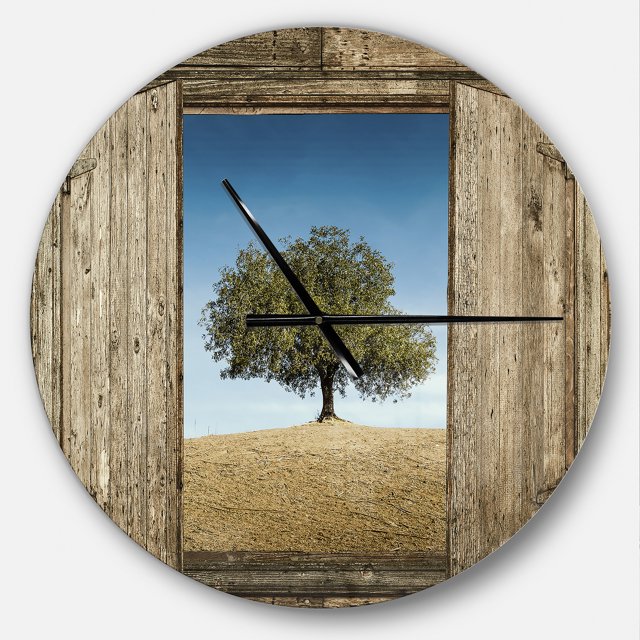 DesignArt Window Open To Solitary Tree Large Wall Clock
