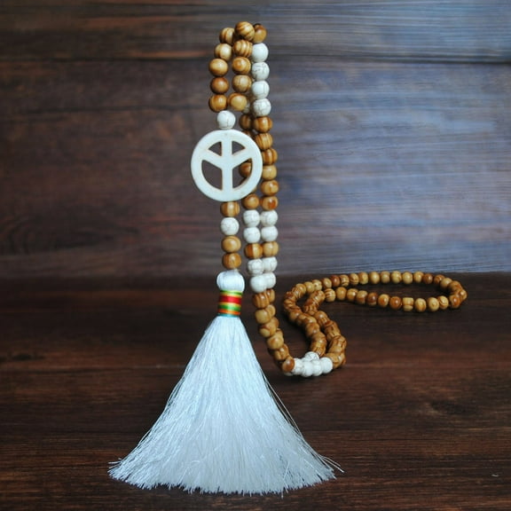 YYKihy Women's Bohemian Pendant Tassel Sweater Chain Hand-Made Wooden Bead Necklace