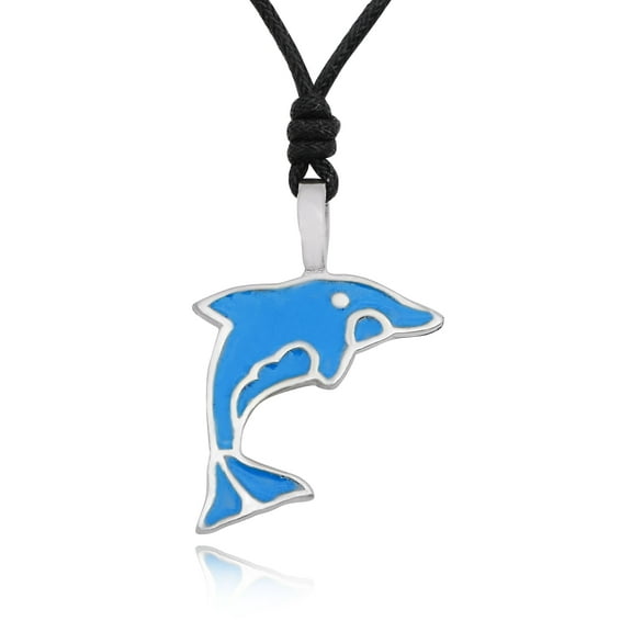 New Dolphin Love Silver Pewter Charm Necklace Pendant Jewelry With Cotton Cord