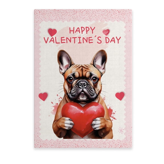 Happy Valentine's Day French Bulldog Brings Love Heart Vertical Matte Canvas Poster Dog Lover Gifts Wall Art Home Decor - 02028