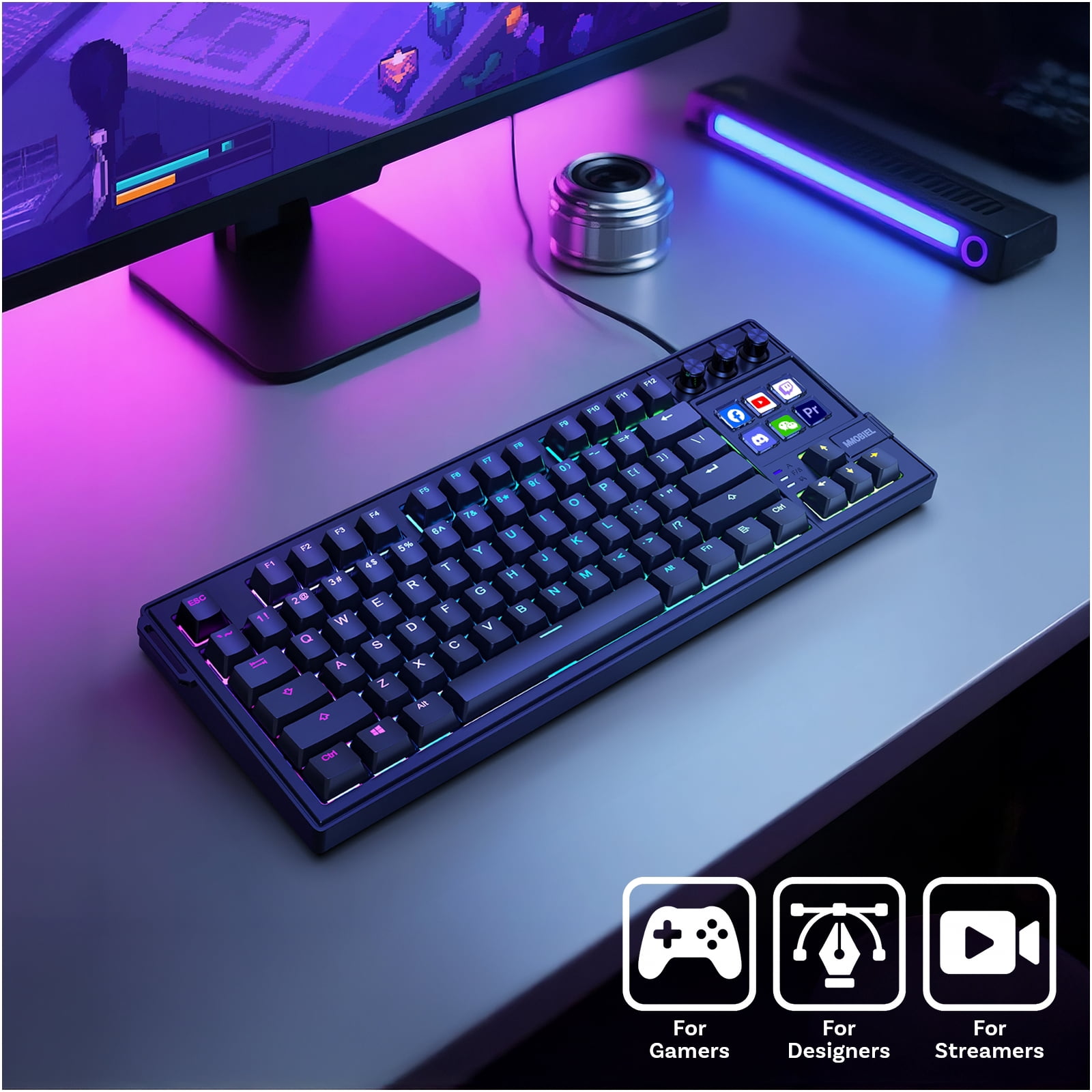 MMOBIEL Stream Deck Keyboard with 6 LCD Keys RGB Wired Mechanical Swappable Gaming & Streaming Keyboard