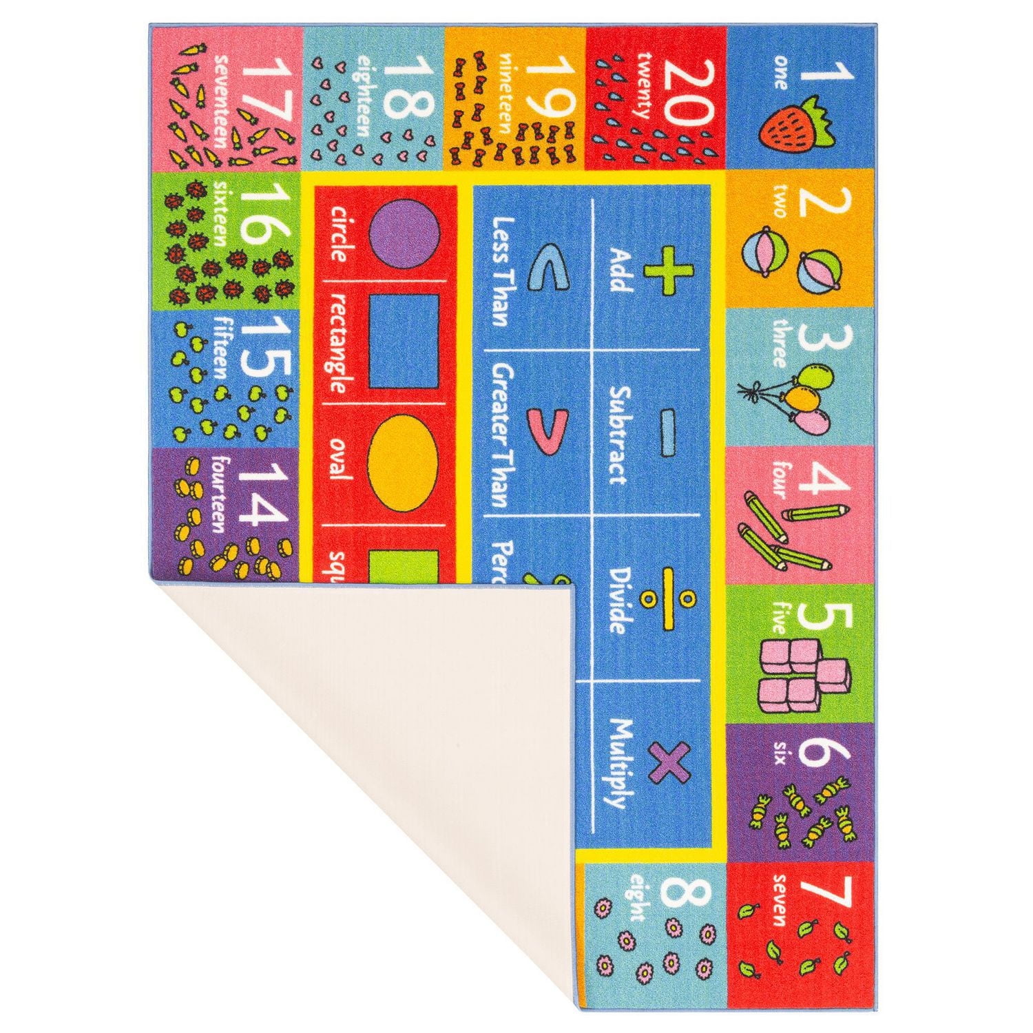 KC Cubs Playtime Collection Math Symbols, Numbers and Shapes Educational Learning & Game Area Rug Carpet for Kids and Children Bedrooms and Playroom