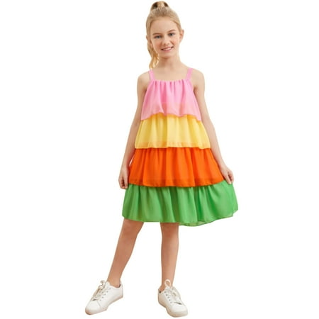 

Girls Dresses Toddler Kids Summer Sleeveless Sundress Casual Rainbows Custome Dance Party Dress Summer Girl Clothes