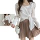 thumbnail image 5 of Camisa de mujer con cordones suave transpirable Puff manga larga blusa camisa Tops para primavera y otoño, 5 of 8