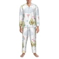 thumbnail image 3 of Susaid Green Blue Avocado Print Men's Long Sleeve Pajama Set, Two-Piece Button-Down Loungewear PJs Set, Comfortable Sleepwear for Relaxation-XX-Large, 3 of 7