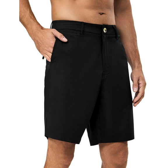 Little Donkey Andy Men's Lightweight Shorts 9 Inch Inseam Bermuda with 4 Pockets for Golf Black S
