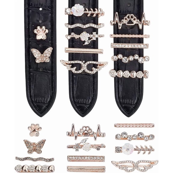 14Pcs Rhinestone Watch Charm Watch Band Charms Alloy Heart Watch Charms Decorative Ring Loops DIY for Watch Band Decoration DIY