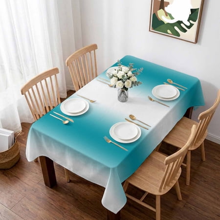 Teal White Ombre Table Cloth Waterproof Tablecloths Modern Abstract Art Farmhouse Gradient Tablecloth Dining Table Cover for Kitchen Party Tabletop Outdoor Rectangle Tablecloth 60x84 Inch