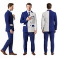 thumbnail image 2 of Beauty-Emily Men's Color Block Double-Breasted Suit Set – Slim Fit Two-Piece Blazer & Pants, Stylish Contrast Formal Suit for Business, Wedding & Party, 2 of 8