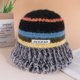 thumbnail image 1 of Gorro de lana con protección para las orejas con rayas de arcoíris para otoño e invierno, gorro de punto con punta cerrada y cordones pequeños con aspecto de rostro para mujer, 1 of 2