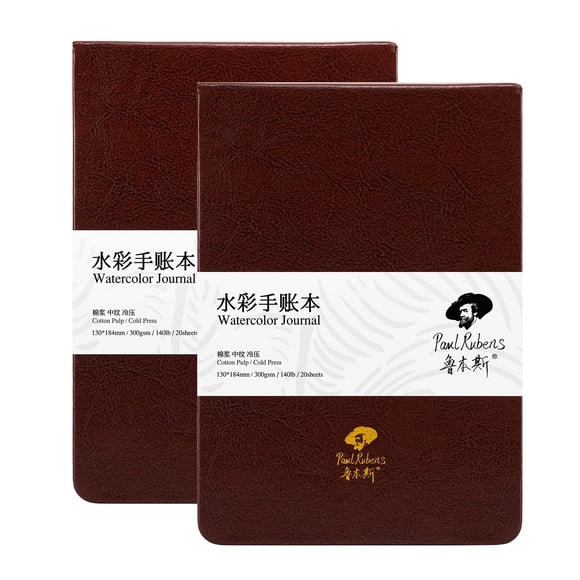 Paul Rubens Watercolor Journal,2 Pack 40 Sheets 100% Cotton Acid-Free Cold Press Watercolor Sketchbook 7.24 * 5.12 Inches, 140lb/300gsm for