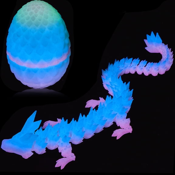 3D Printed Dragon Eggs with Dragon Inside: 12 inch Articulated Fidget Interesting Decorative Christmas Gift - Easter Basket Essentials Stuffers (Glow Rainbow)