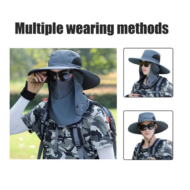 Sombrero para el sol al aire libre con solapa para el cuello y la cara, protección UV, sombrero de cubo de ala ancha transpirable para hombres y mujeres, pesca en verano, senderismo